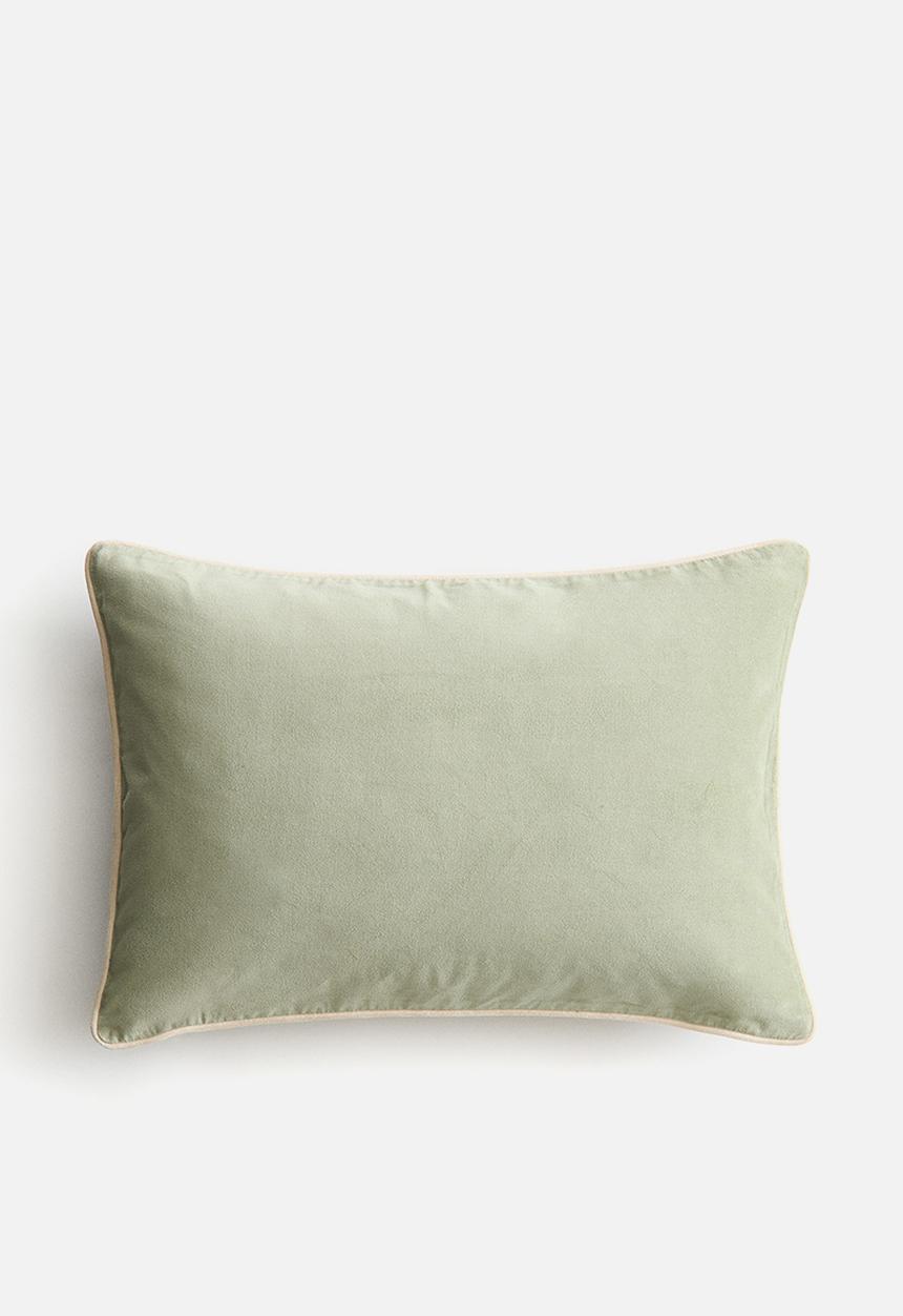H&M - Piping-detail velvet cushion cover - light green/greige
