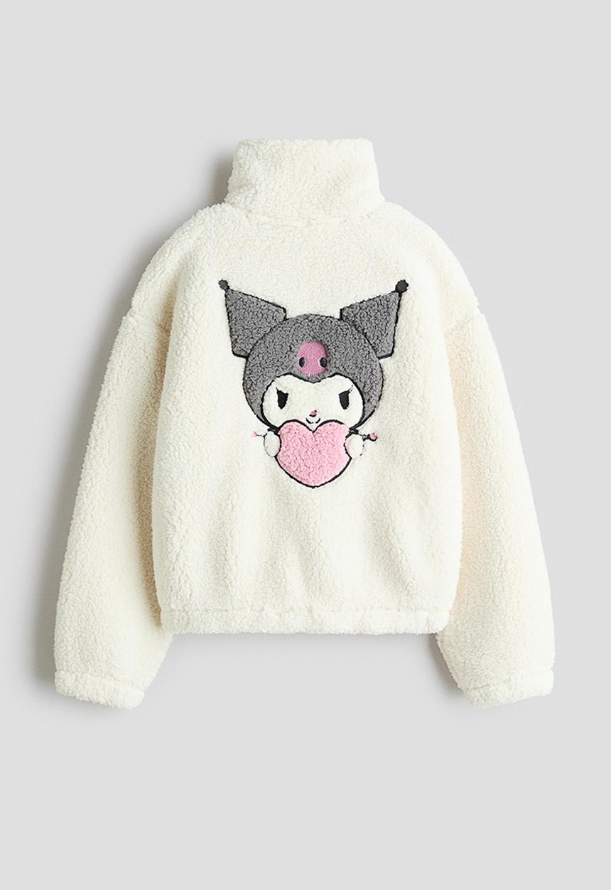 H&M - Motif-detail teddy jacket - white/kuromi