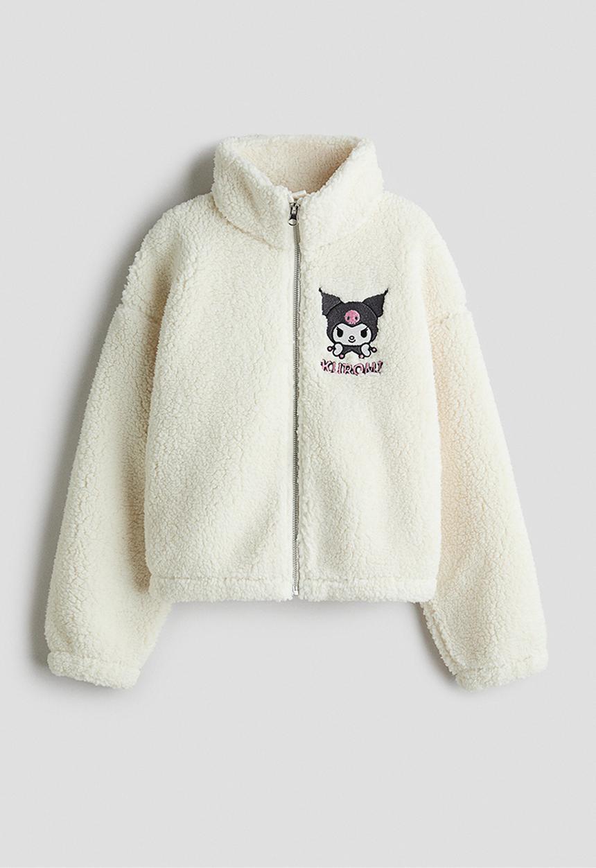 H&M - Motif-detail teddy jacket - white/kuromi