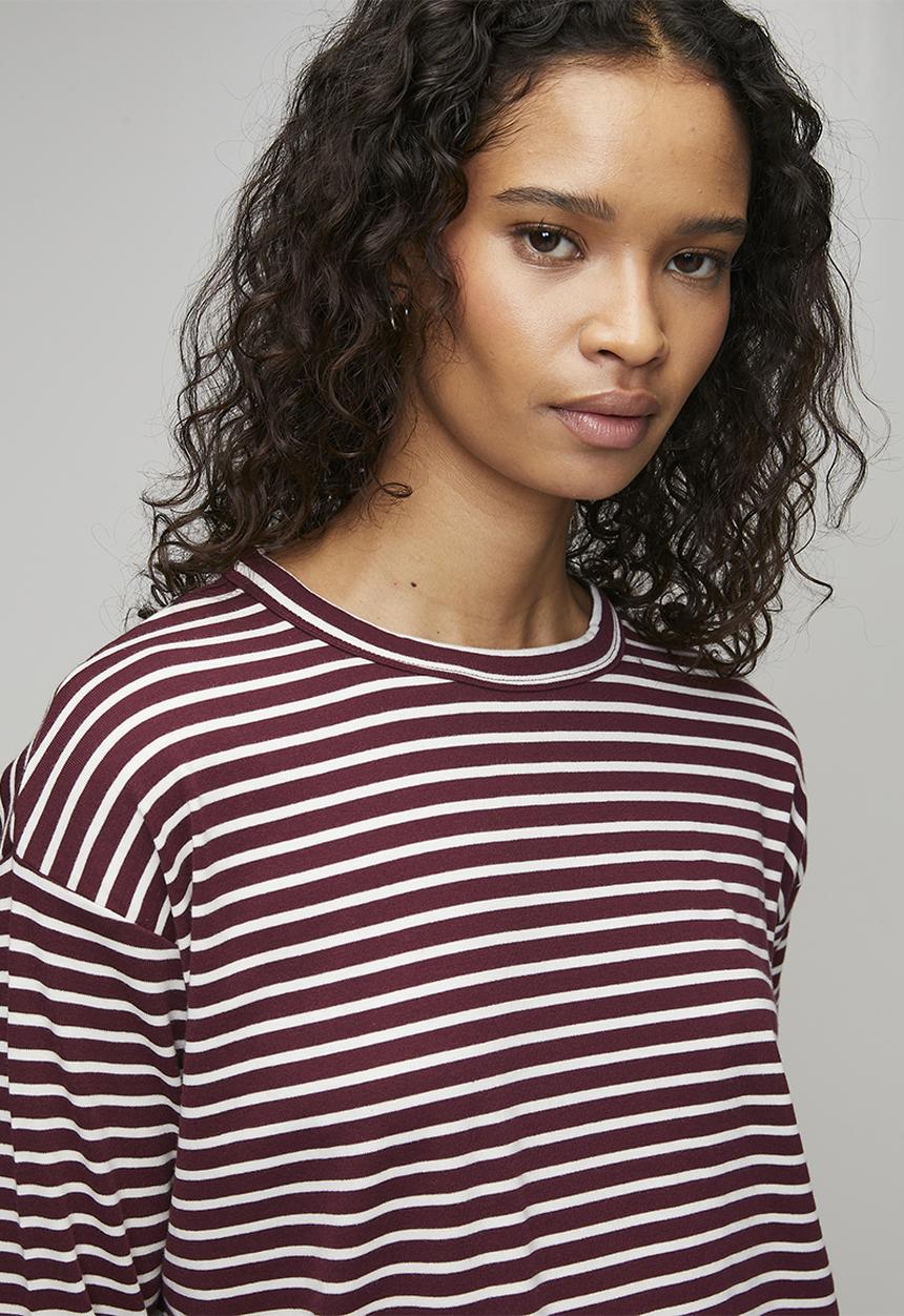Hunkemoller - Pj long sleeve cotton jersey stripe - windsor wine