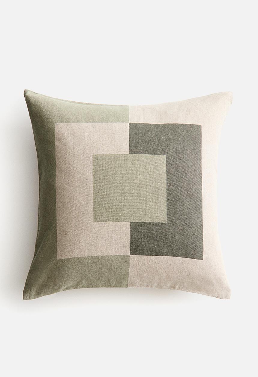 H&M - Linen-blend cushion cover - sage green/beige