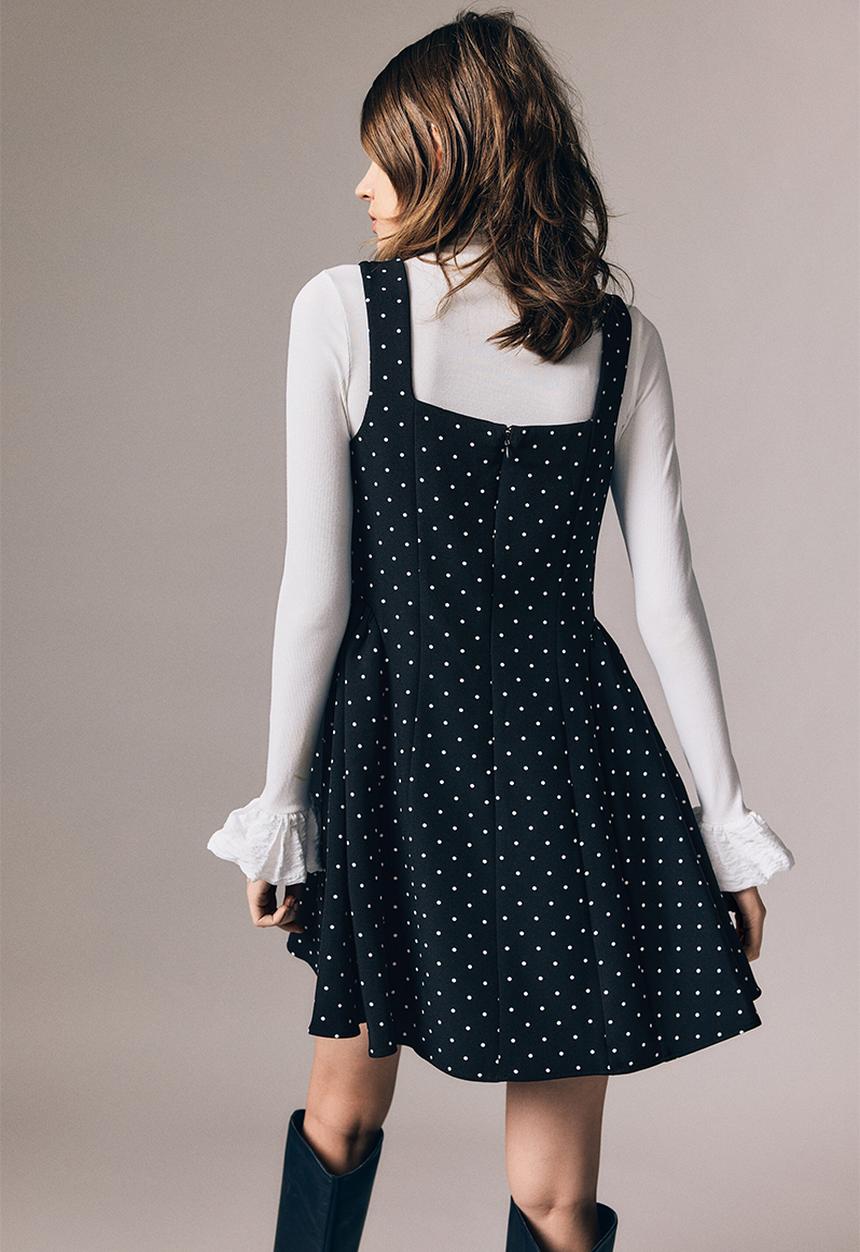 H&M - Flared-skirt dress - black/spotted