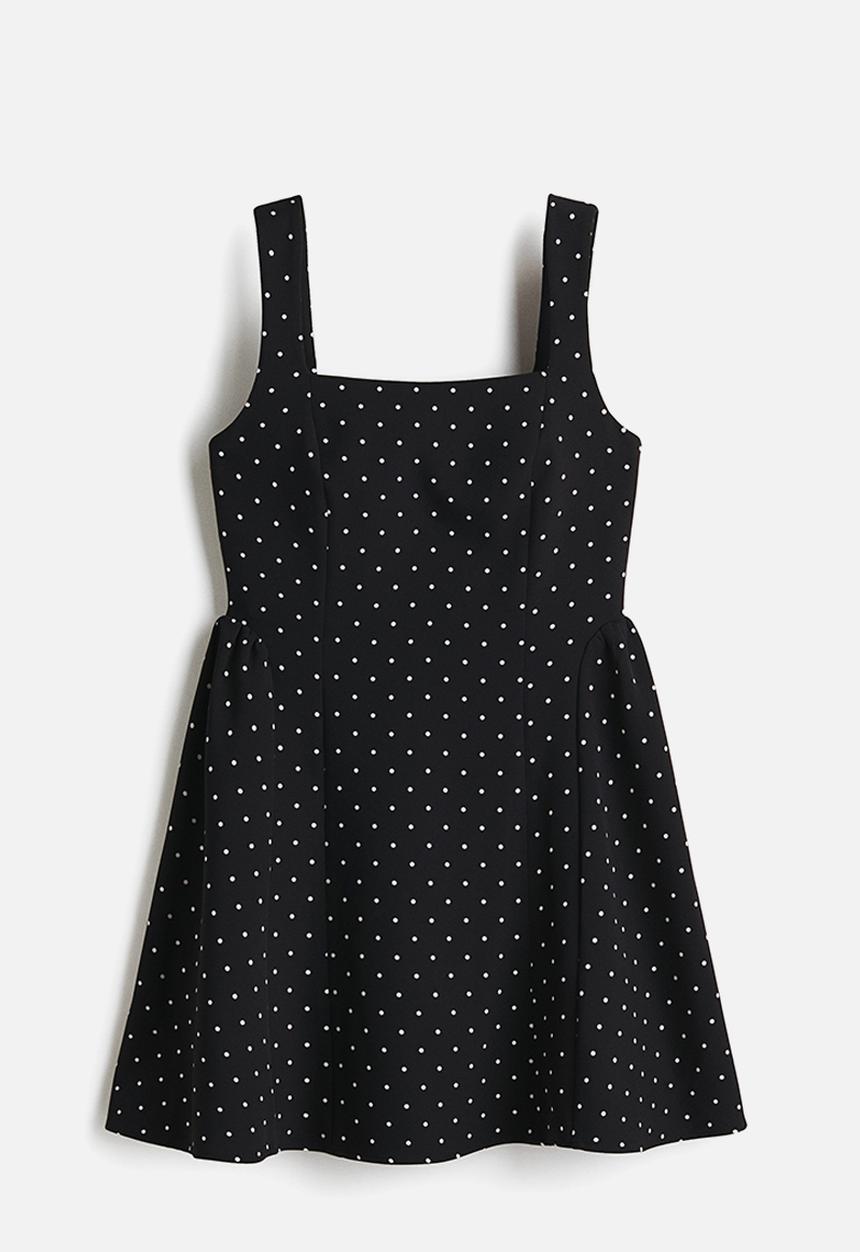H&M - Flared-skirt dress - black/spotted