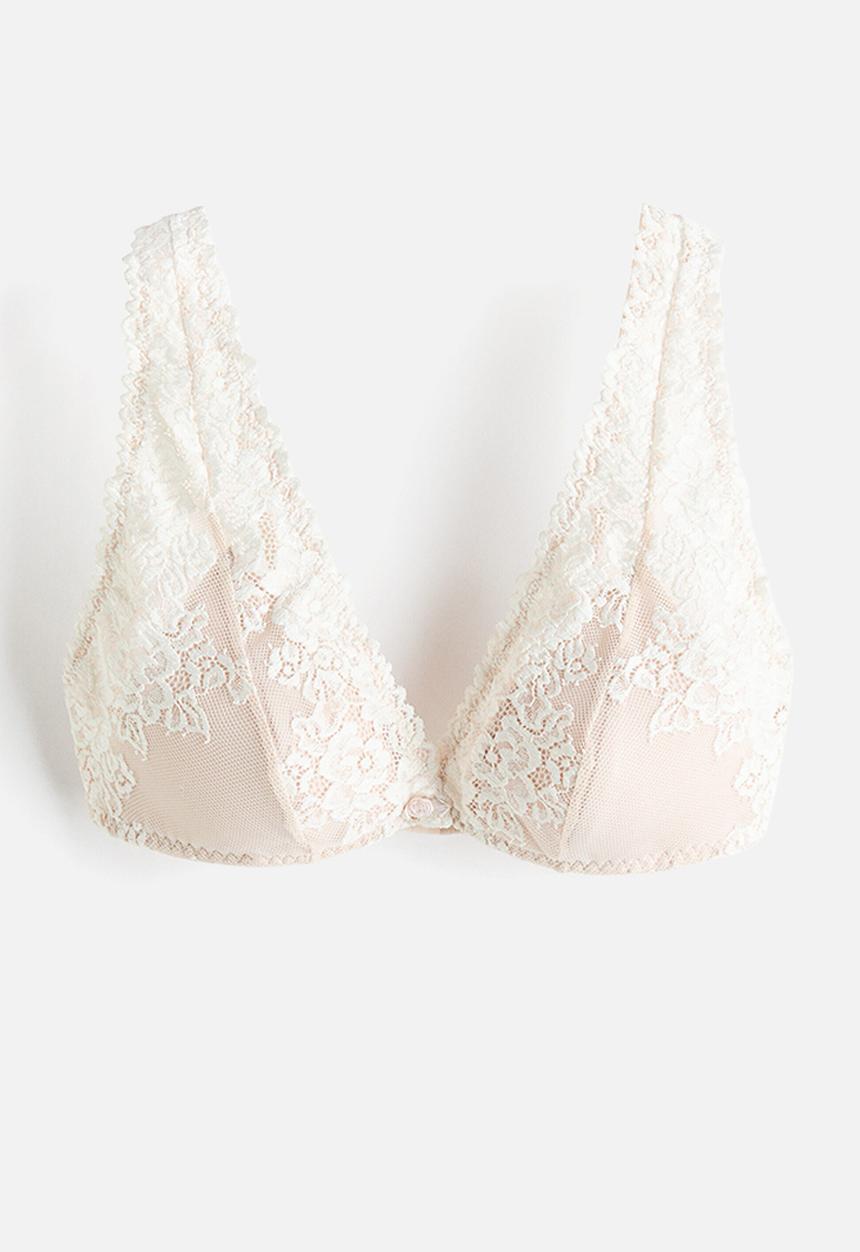 H&M - Padded soft lace bra - light beige/white