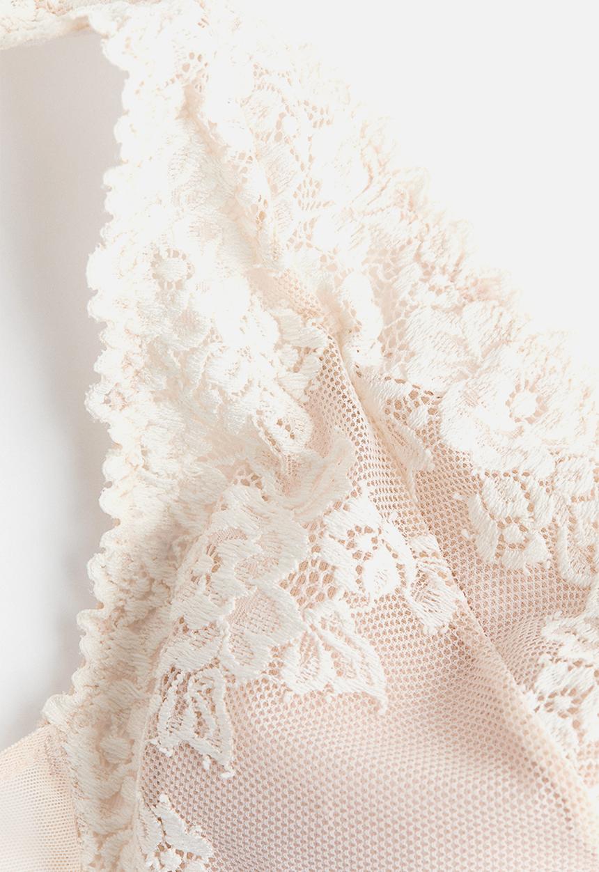 H&M - Padded soft lace bra - light beige/white