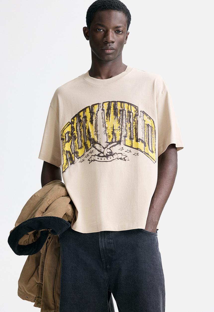 H&M - Loose fit printed T-shirt - beige/run wild
