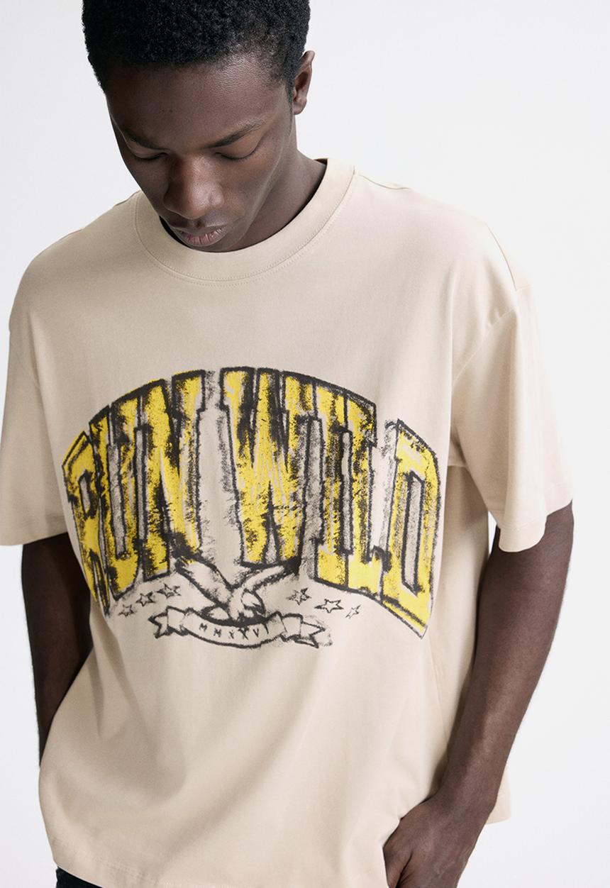 H&M - Loose fit printed T-shirt - beige/run wild