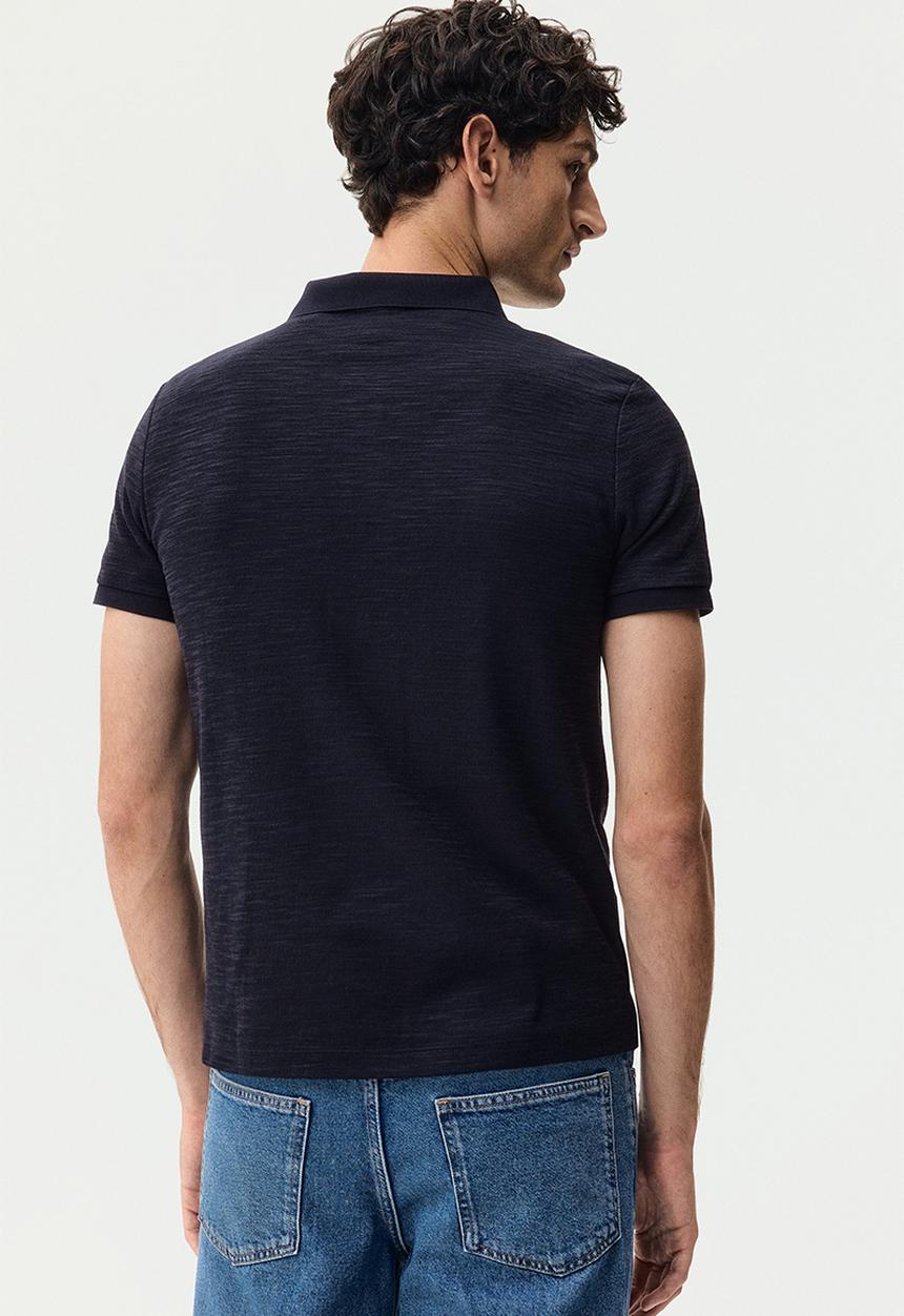 H&M - Slim fit jacquard-knit polo shirt - dark blue