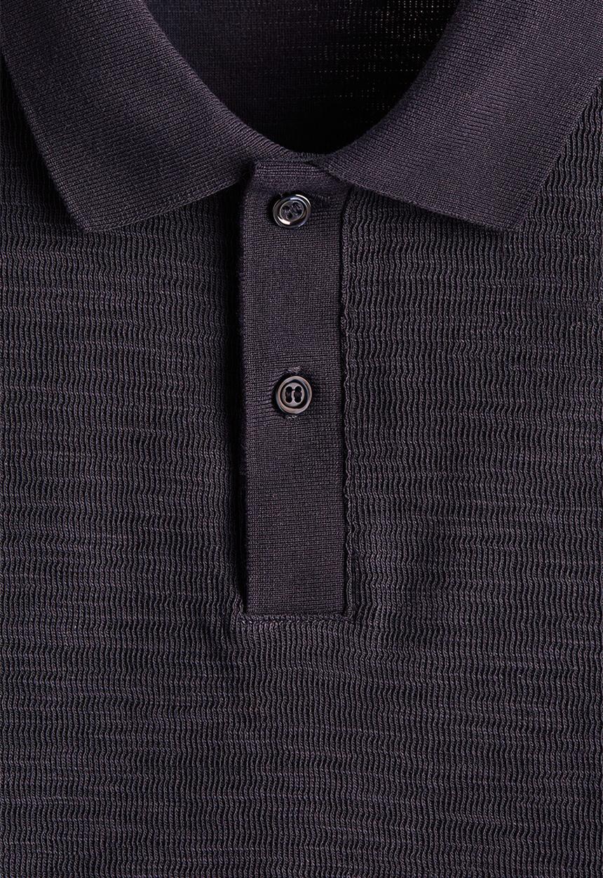 H&M - Slim fit jacquard-knit polo shirt - dark blue