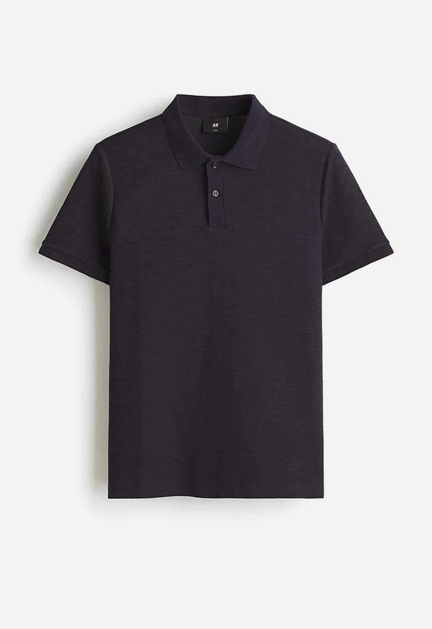 H&M - Slim fit jacquard-knit polo shirt - dark blue