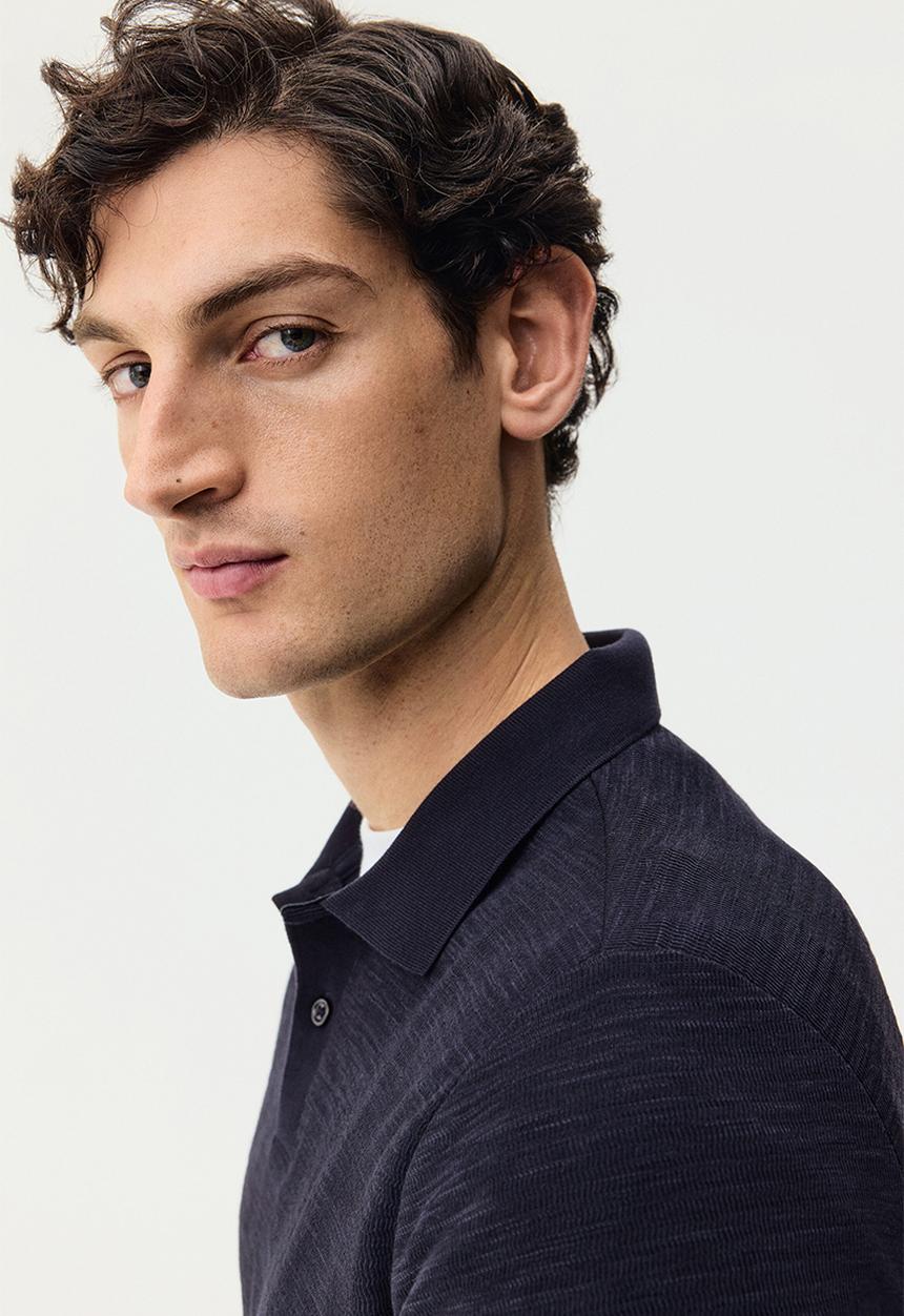 H&M - Slim fit jacquard-knit polo shirt - dark blue
