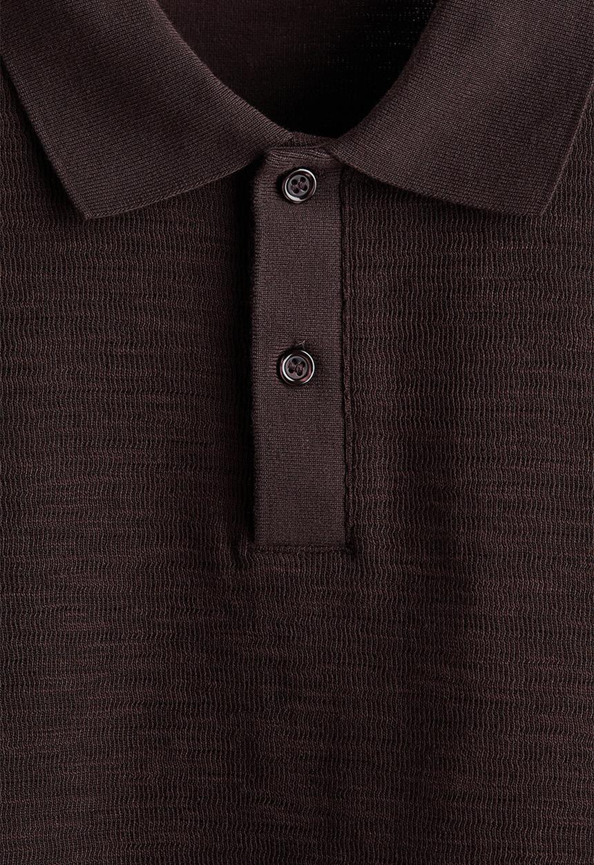 H&M - Slim fit jacquard-knit polo shirt - dark brown