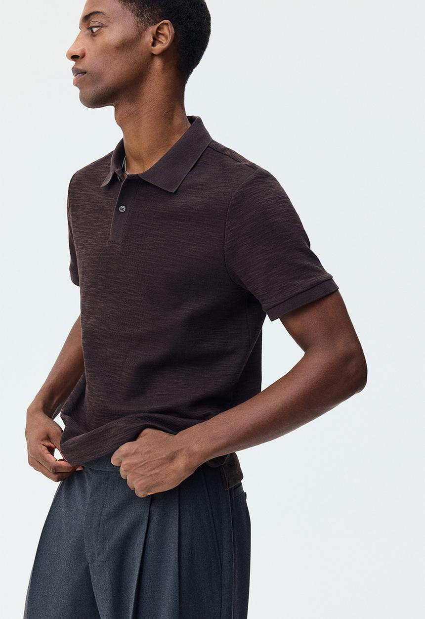 H&M - Slim fit jacquard-knit polo shirt - dark brown