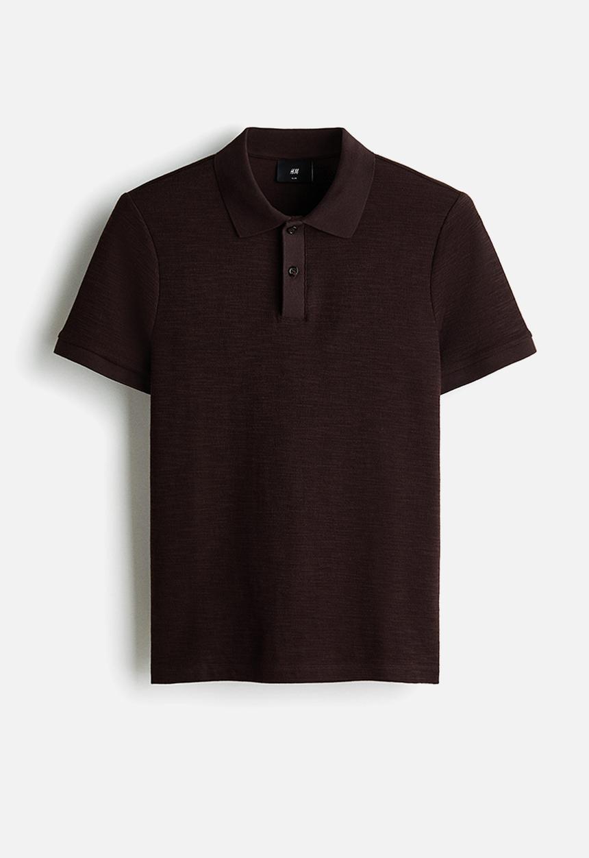 H&M - Slim fit jacquard-knit polo shirt - dark brown
