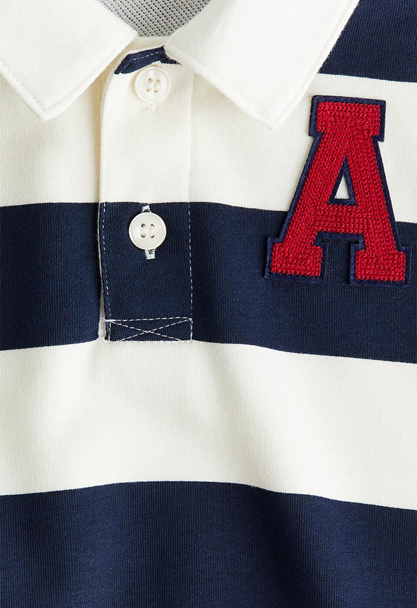 H&M - Appliqu?-detail rugby shirt - white/navy blue striped