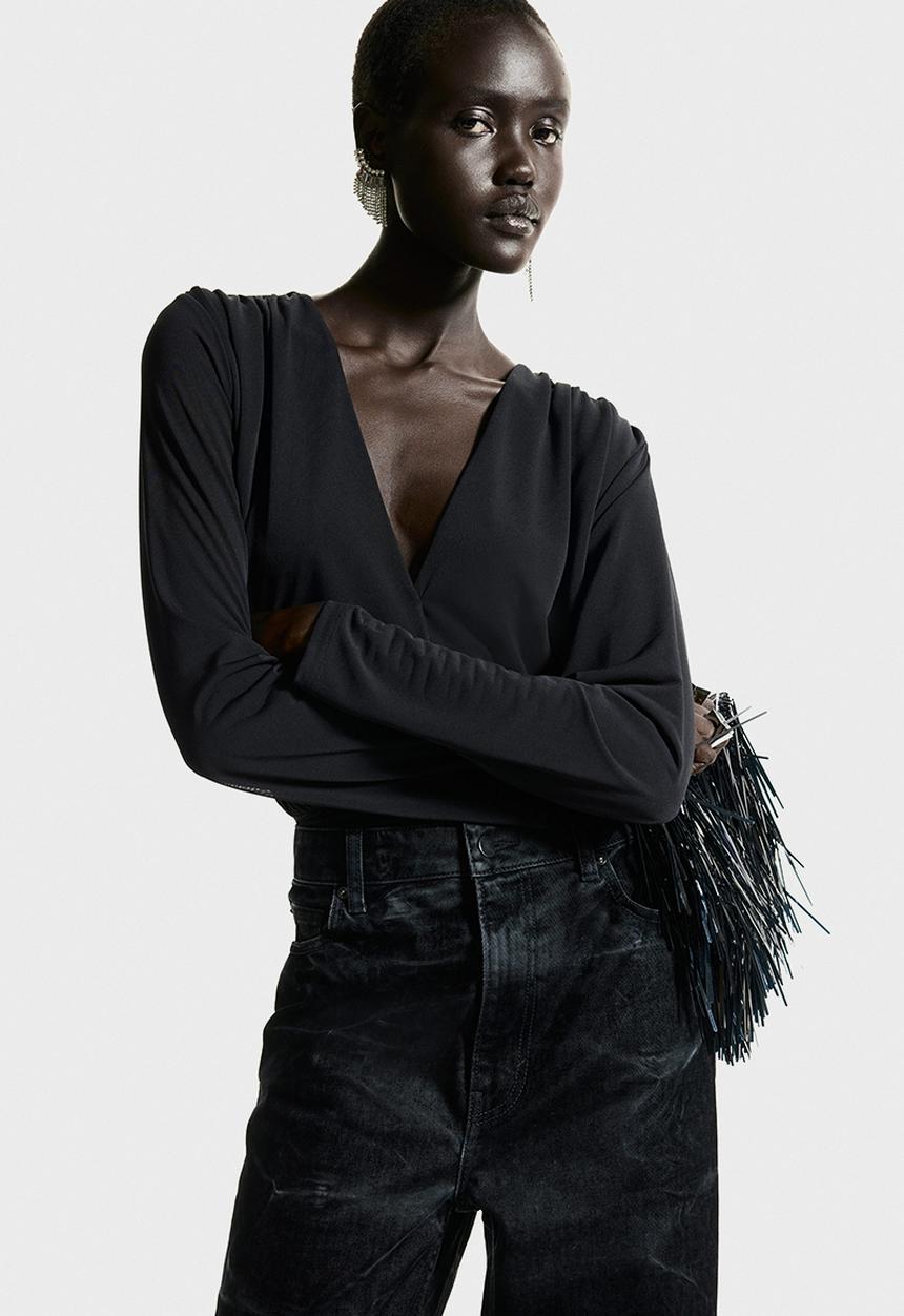 H&M - Draped v-neck thong body - black