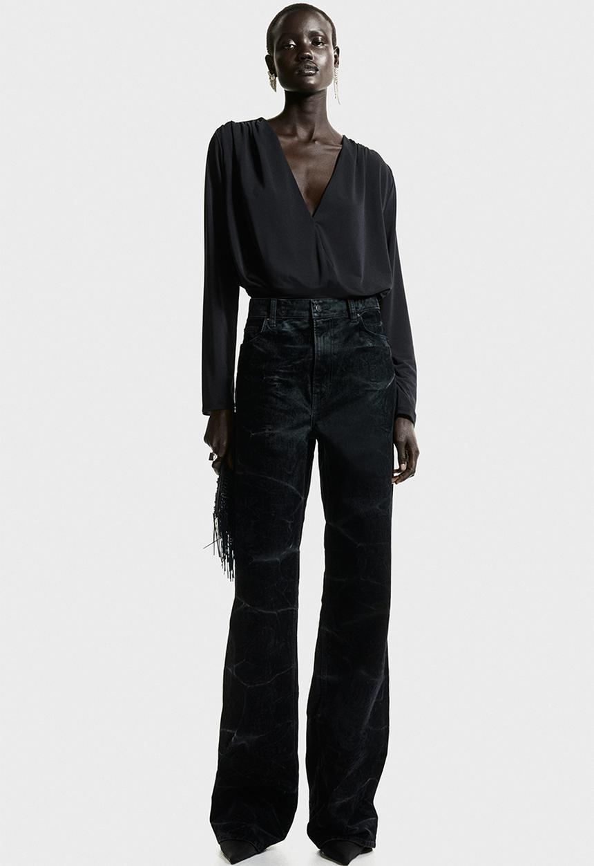 H&M - Draped v-neck thong body - black