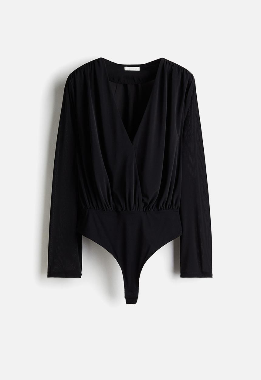 H&M - Draped v-neck thong body - black