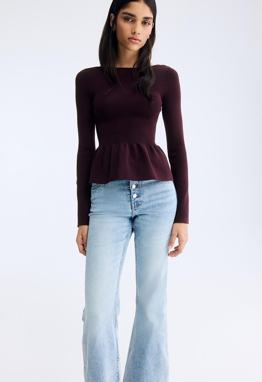H&M - Knitted peplum top - plum red