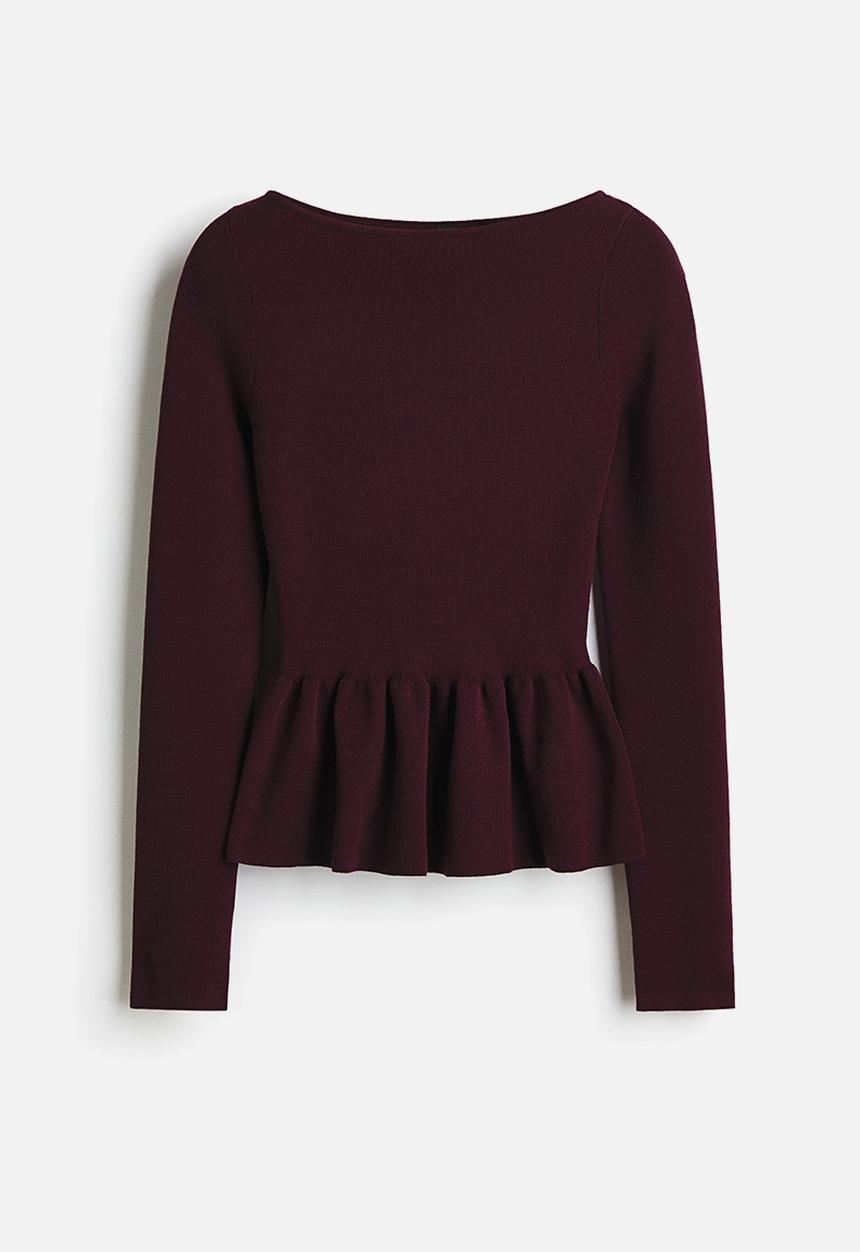 H&M - Knitted peplum top - plum red
