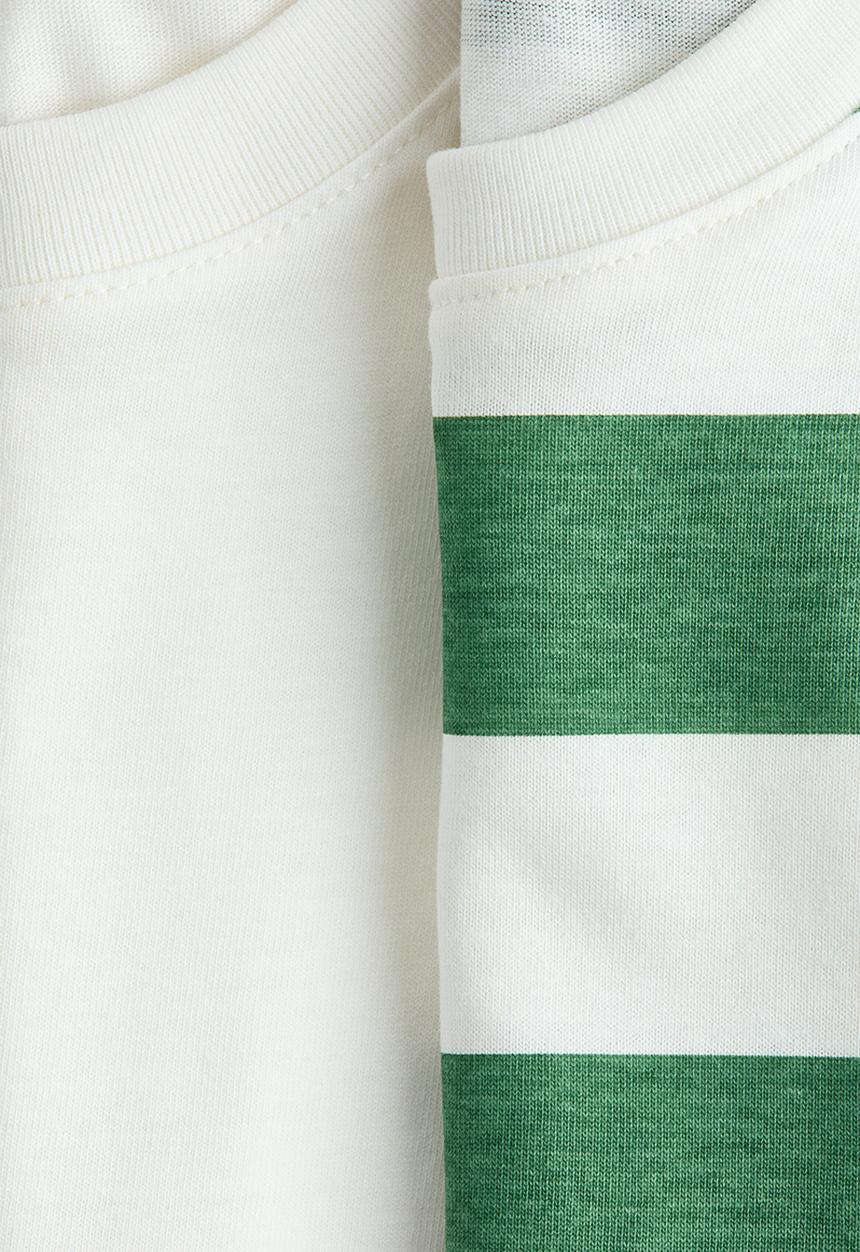 H&M - 2-pack oversized T-shirts - white/green striped