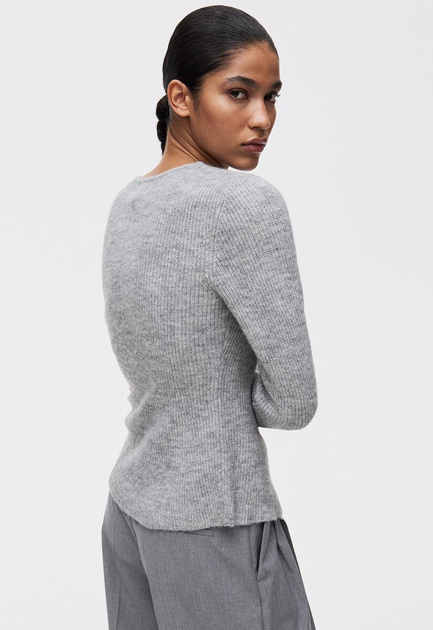 H&M - Rib-knit peplum cardigan - light grey marl
