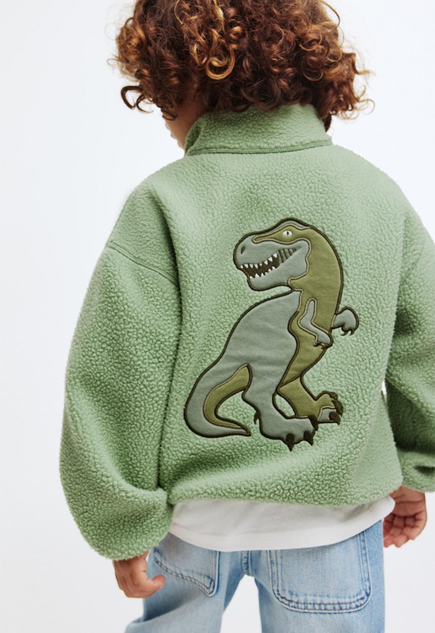 H&M - Zip-top teddy sweatshirt - green/dinosaur