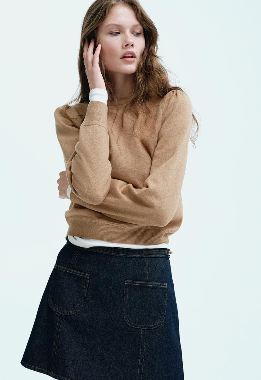 H&M - Puff-sleeved jumper - dark beige