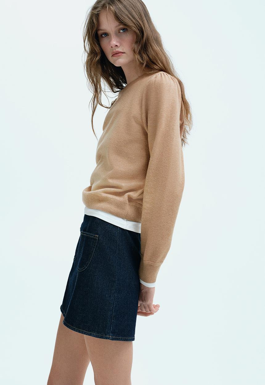 H&M - Puff-sleeved jumper - dark beige