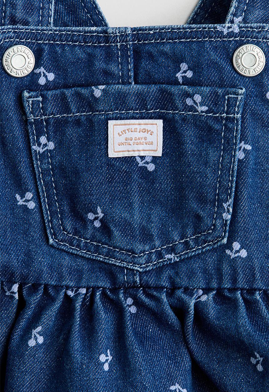 H&M - 2-piece dungaree dress and top set - dark denim blue/cherries