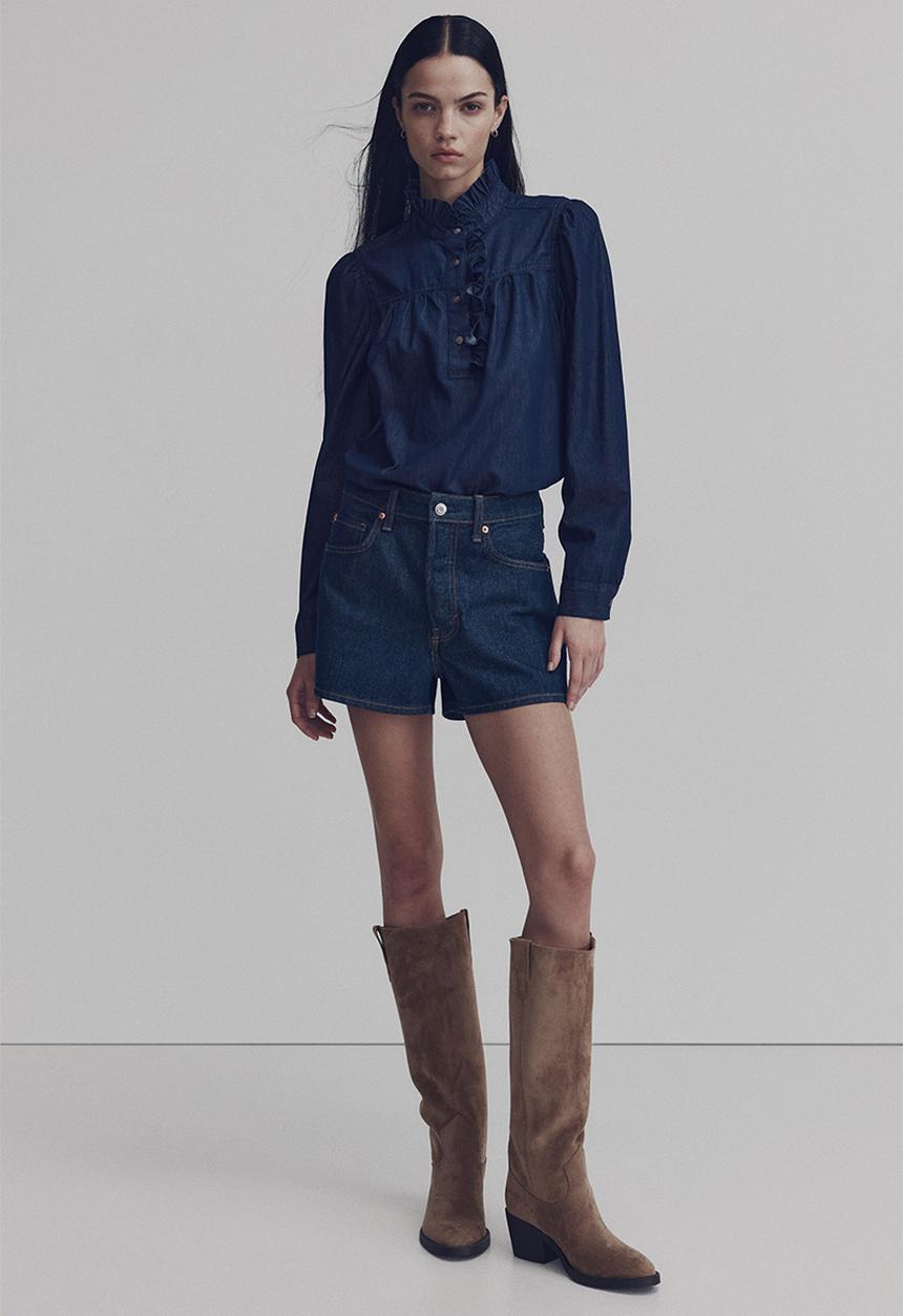 H&M - Frill-collared denim blouse - dark denim blue