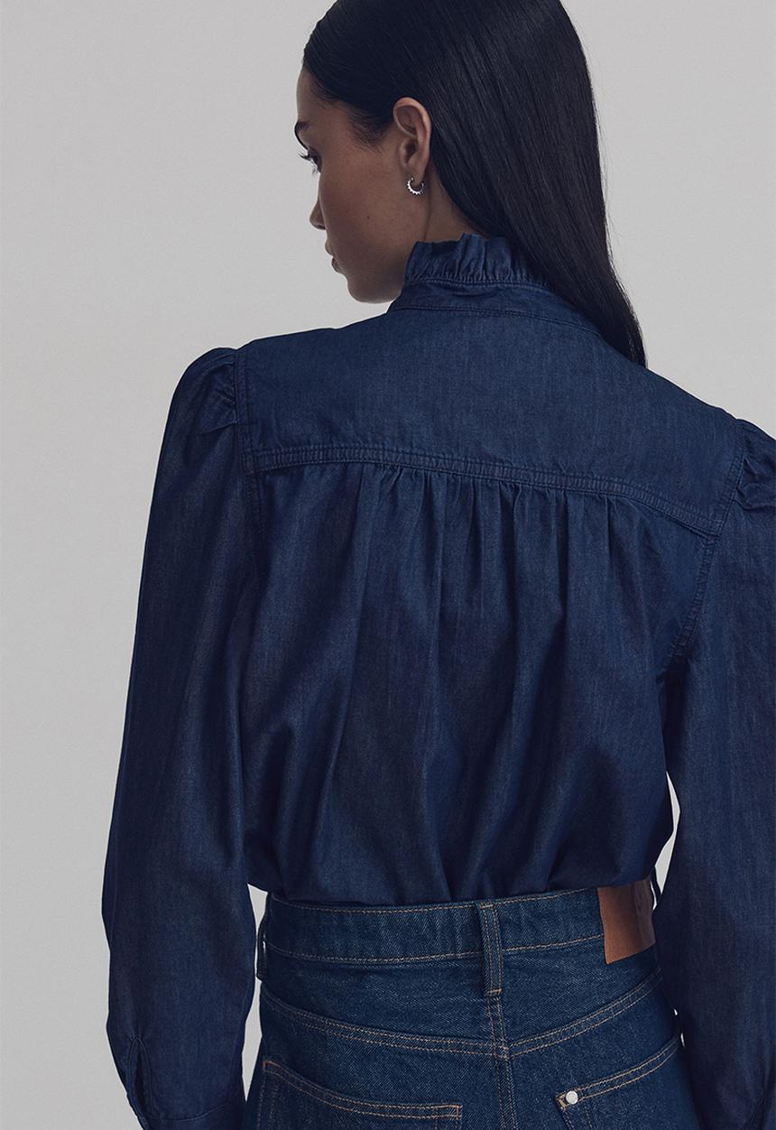 H&M - Frill-collared denim blouse - dark denim blue