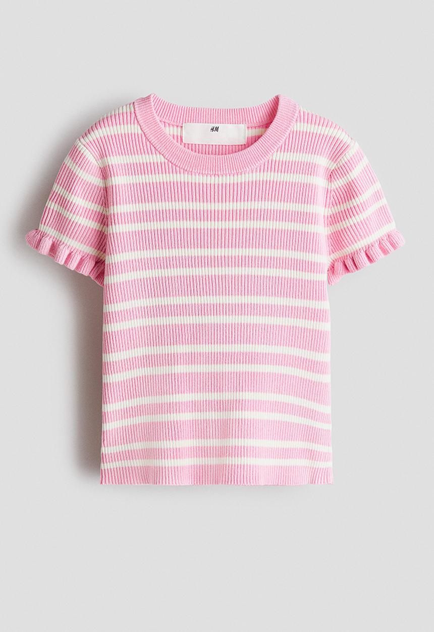 H&M - Rib-knit top - pink/striped