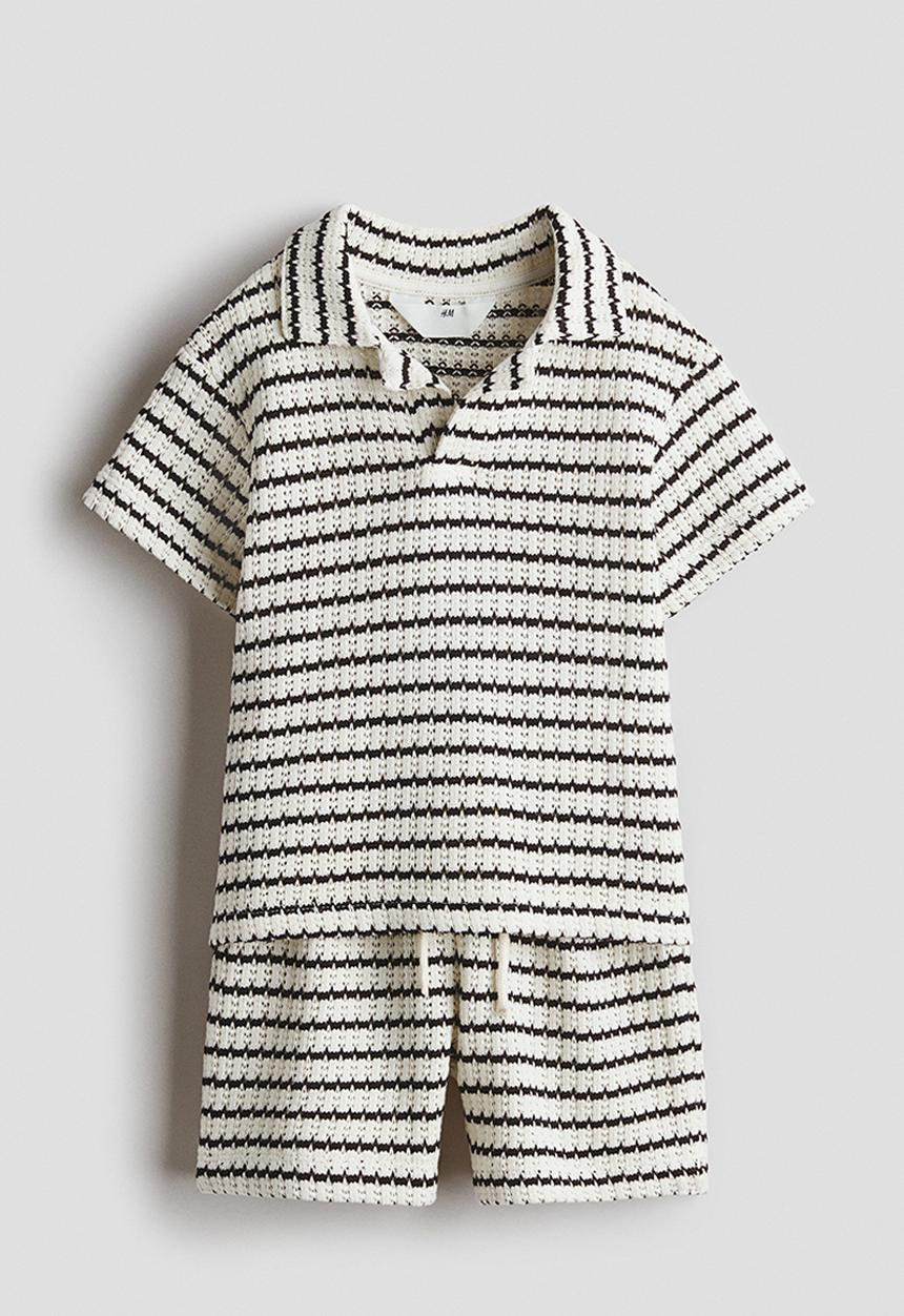 H&M - 2-piece textured-knit set - white/black striped