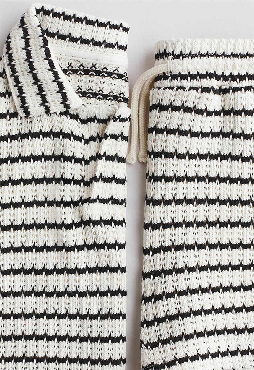H&M - 2-piece textured-knit set - white/black striped