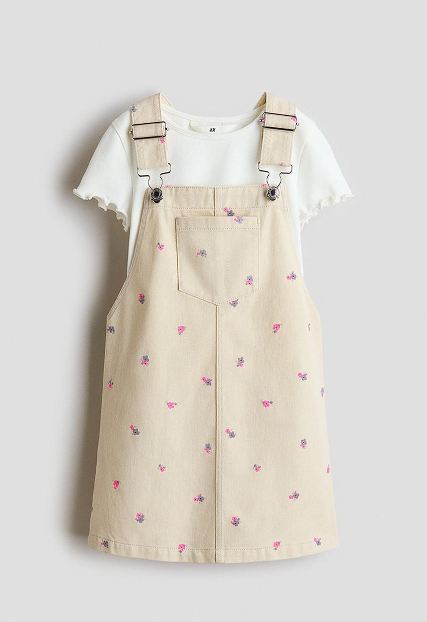 H&M - 2-piece cotton set - light beige/floral