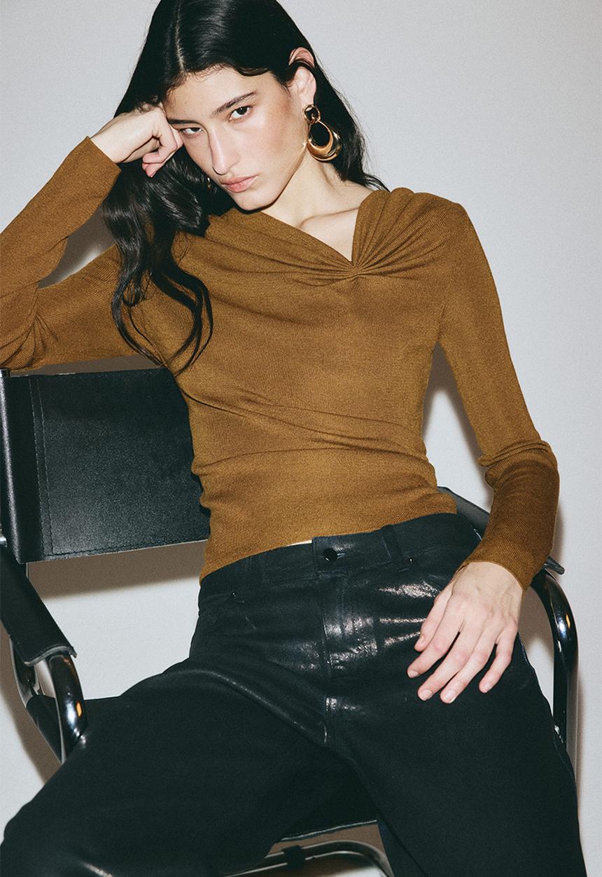 H&M - Draped viscose-blend top - golden brown