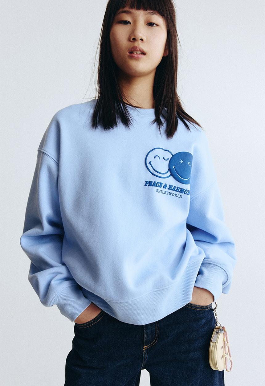 H&M - Print-motif sweatshirt - light blue/smileyworld?