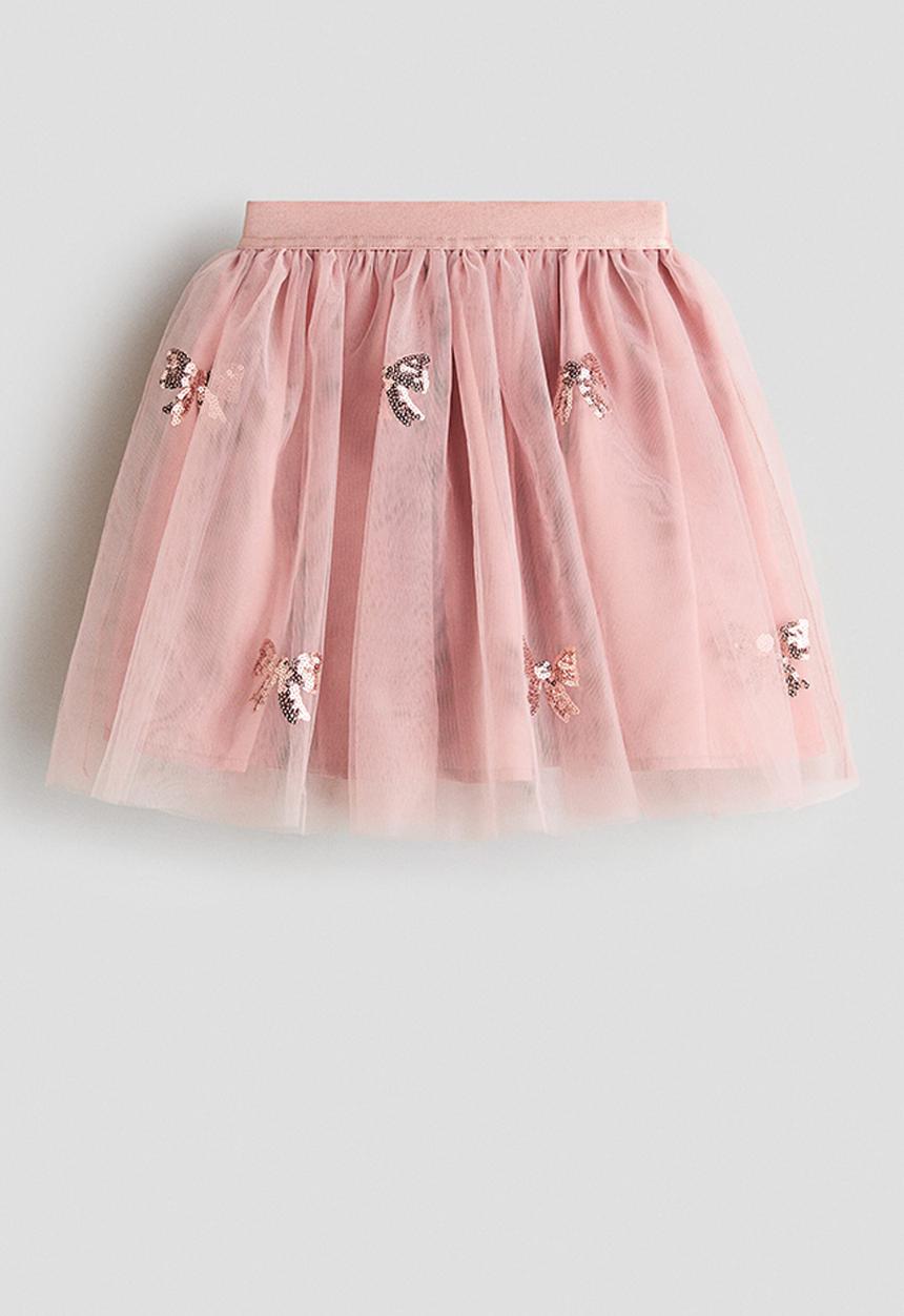H&M - Sequin-detail tulle skirt - pink/bows
