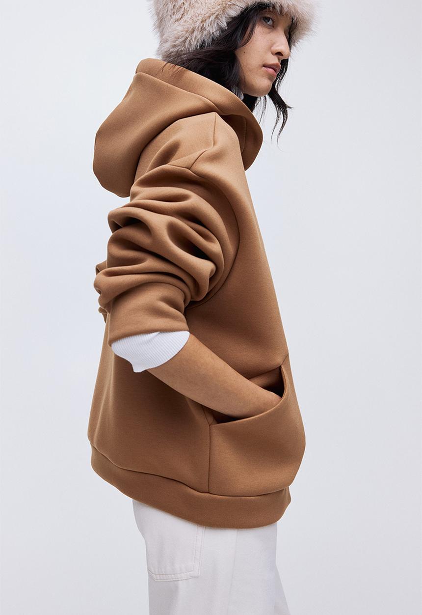 H&M - Scuba zip-through hoodie - dark beige