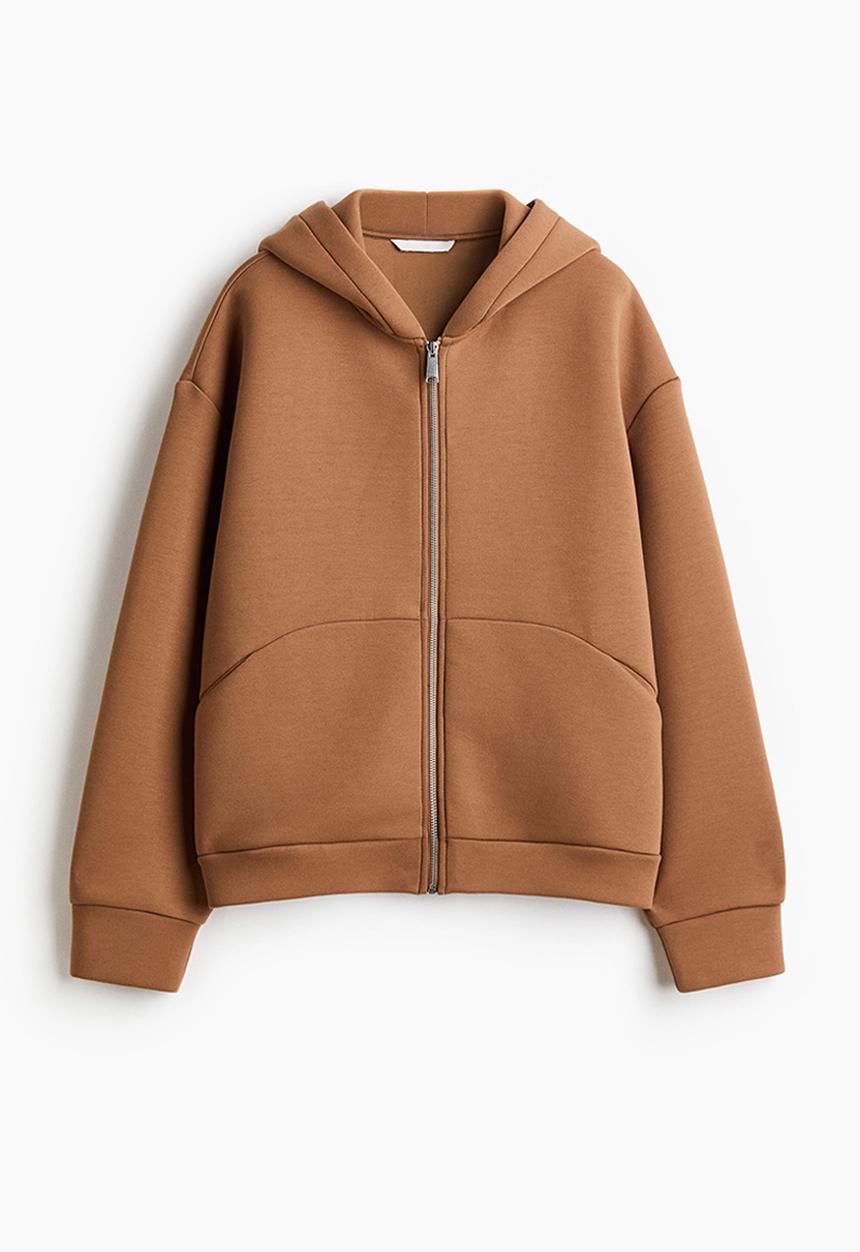 H&M - Scuba zip-through hoodie - dark beige