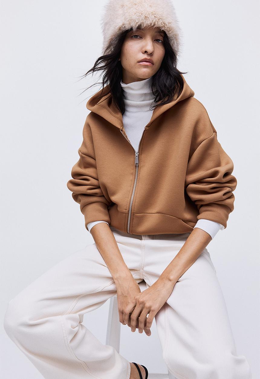H&M - Scuba zip-through hoodie - dark beige