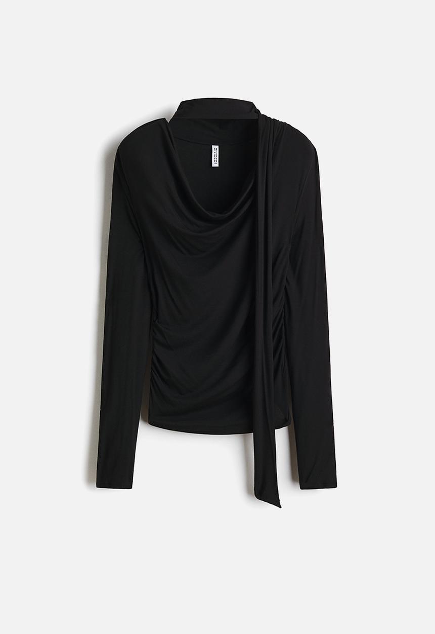 H&M - Draped scarf-detail top - black