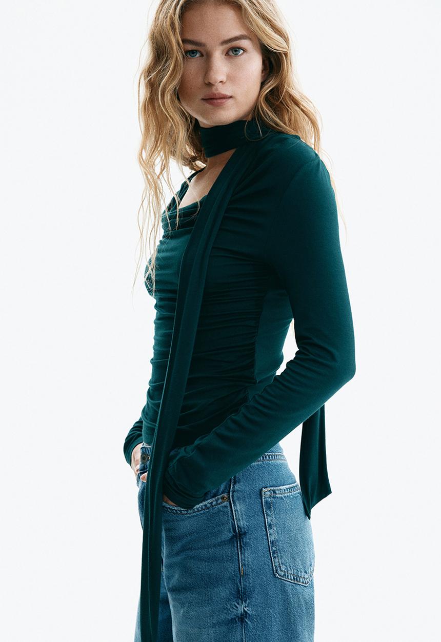 H&M - Draped scarf-detail top - dark green