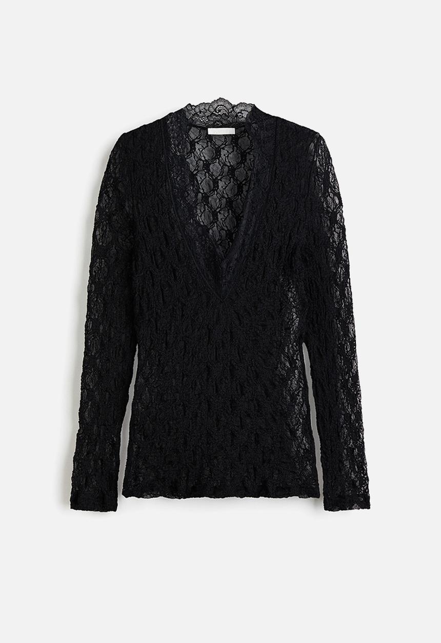 H&M - V-neck lace top - black