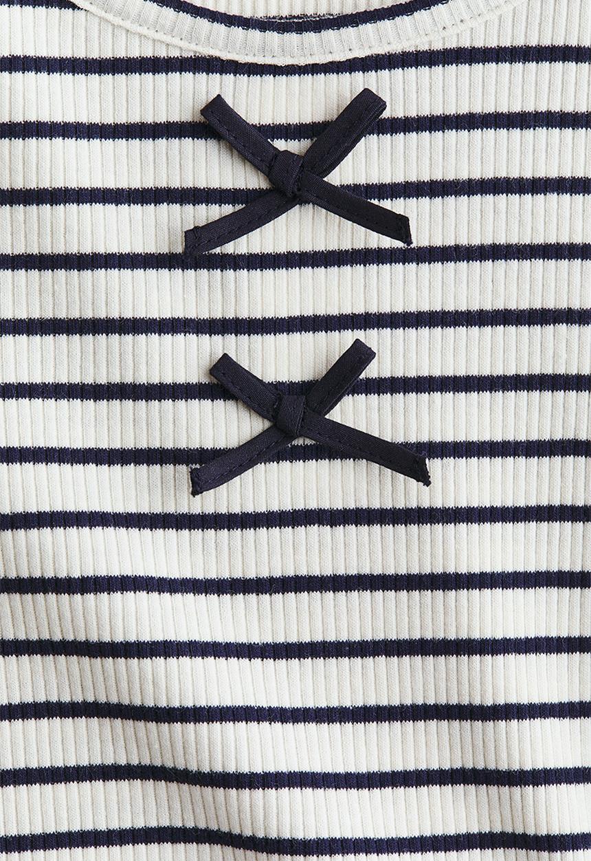 H&M - Ribbed cotton top - white/navy blue striped