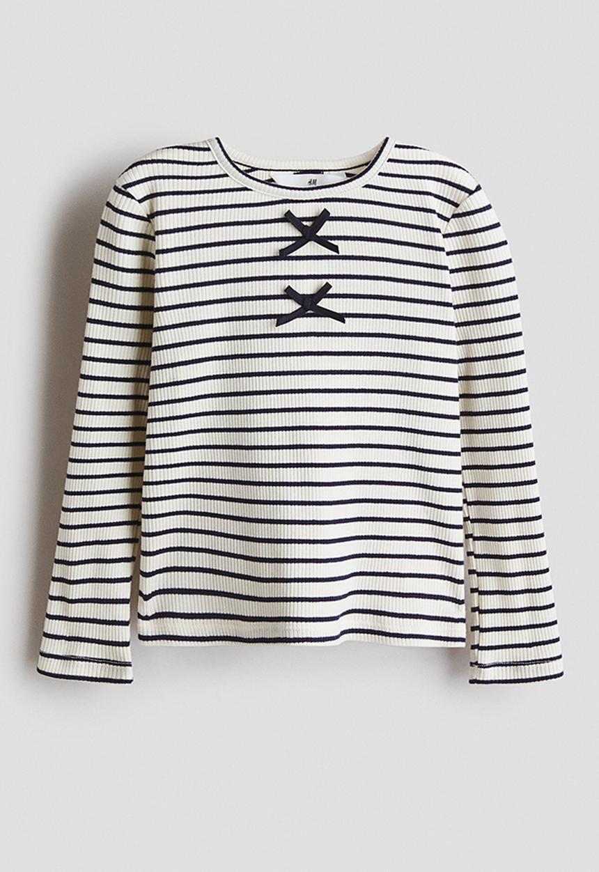 H&M - Ribbed cotton top - white/navy blue striped