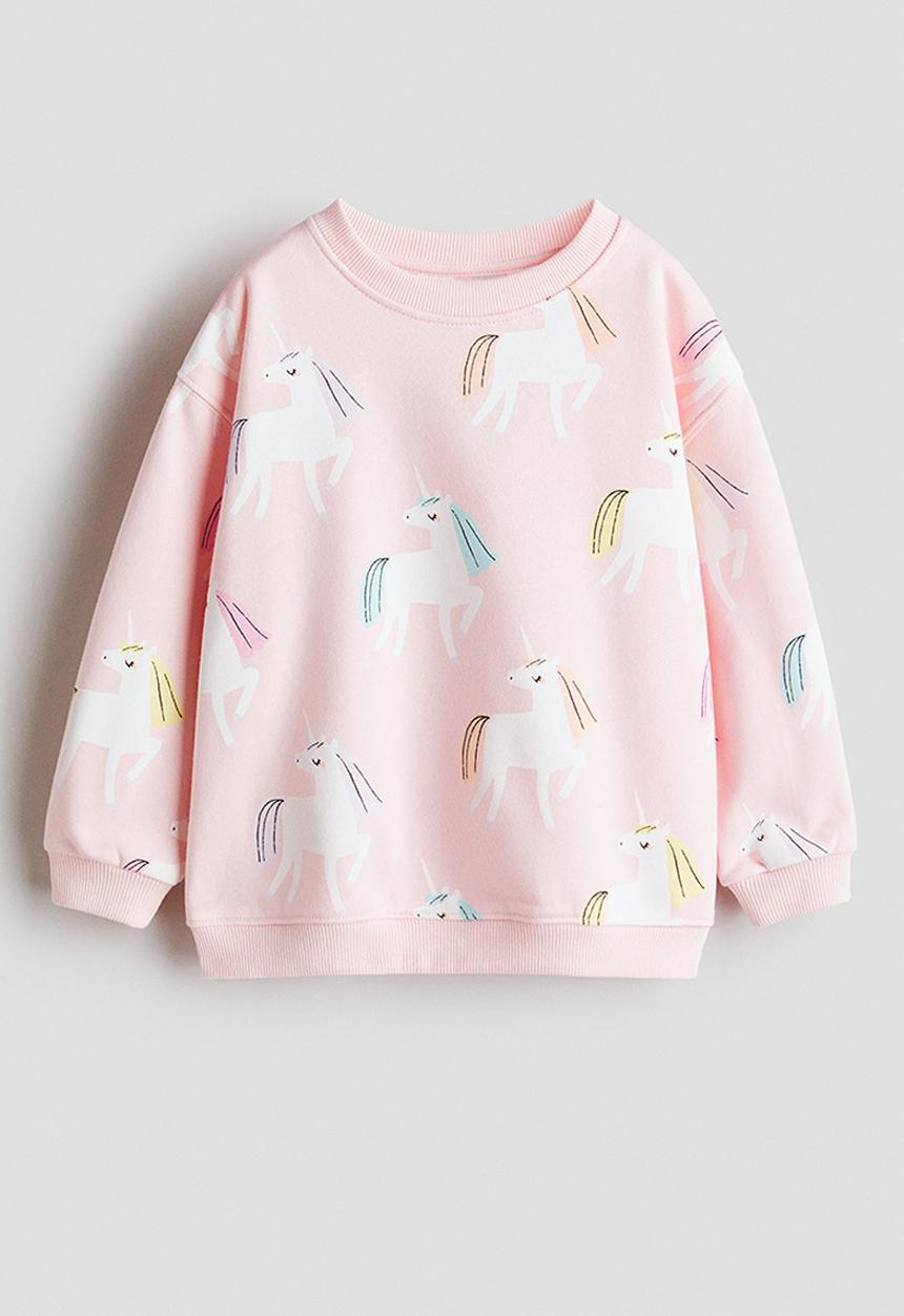 H&M - Printed brushed-inside sweatshirt - light pink/unicorns