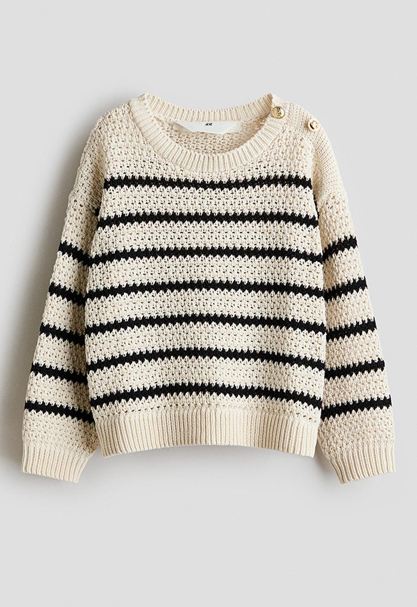 H&M - Hole-knit jumper - light beige/striped