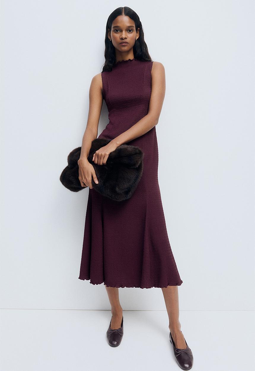 H&M - Smocked dress - plum red